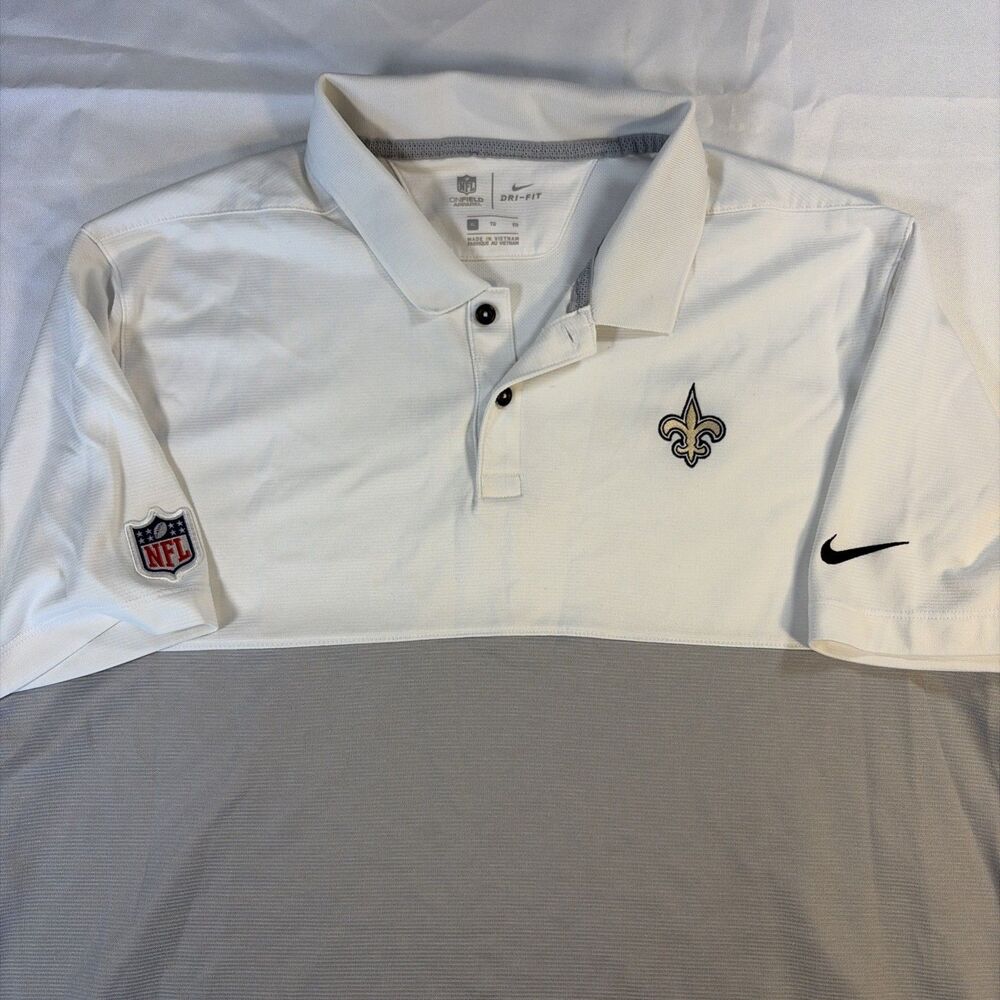 New Orleans Saints Nike DriFit On Field Polo XL White Gray Embroidered